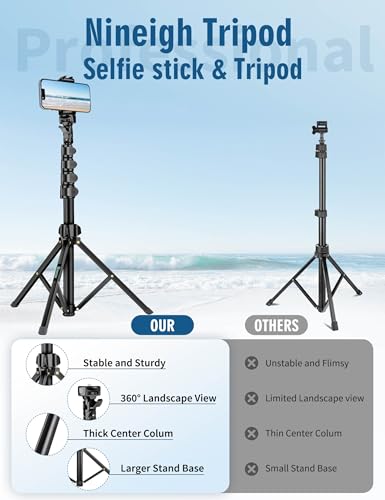 Phone Tripod, 85" Tripod for Cell Phone iPhone with Gooseneck | Aluminum Tripod Stand for Video Recording Photo Vlog, Travel Cellphone Tripod with Remote Compatible with iPhone Android - size: 85 Inch