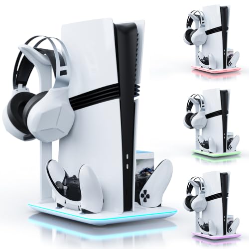 PS5 Cooling Station with Dual Controller Charger and RGB Lights | Cooling dock for PS5 Slim & PS5 Pro,dual controller charger,headset hook,7 RGB modes,not compatible with standard PS5 console
