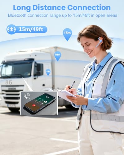 Bluetooth Headset,72H Work Single-Ear Wireless Earpiece for Cell Phone Call | 2 Charging Ways & 500mAh Charging Case,Dual Mic ENC Noise Cancel, Mute Button,V5.1 Hands-Free for Phone and Laptop - color: Light blue, style: M54