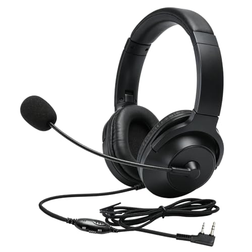 Overhead Walkie Talkie Headset with Boom Mic Noise Reduction 2 Pin Ear Piece Over-the-Ear Noise Cancelling Two Way Radio Over Ear Earmuffs Ear Muffs for Kenwood Retivis Baofeng
