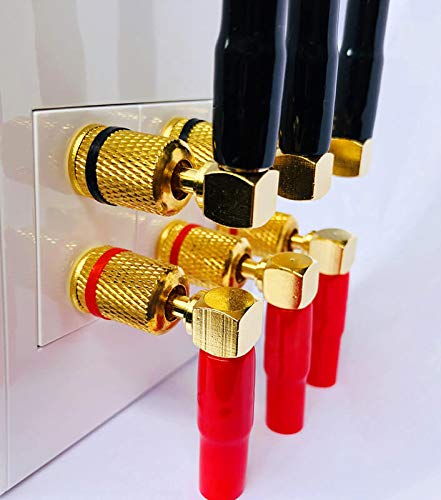 4mm Banana Plugs Right Angle 6 Pairs, 24k Gold Plated 90 Degree Speaker Connector (12Pcs)