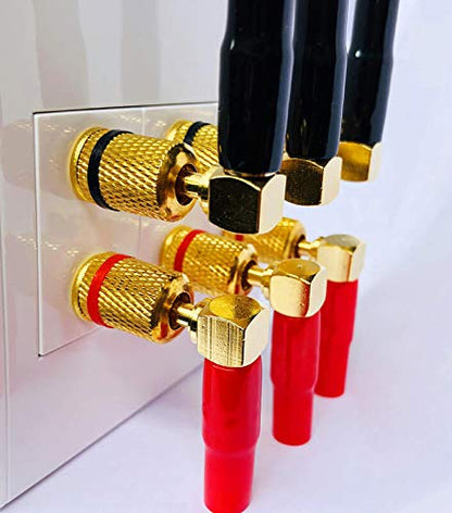4mm Banana Plugs Right Angle 6 Pairs, 24k Gold Plated 90 Degree Speaker Connector (12Pcs)
