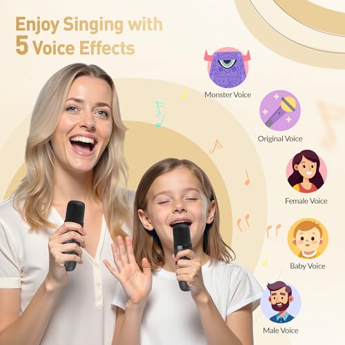 Mini Karaoke Machine, Portable Bluetooth Karaoke Speaker with 2 Wireless Microphones and Party Lights for Kids and Adults, Birthday Gifts for Girls Boys Family Home Party - color: Black
