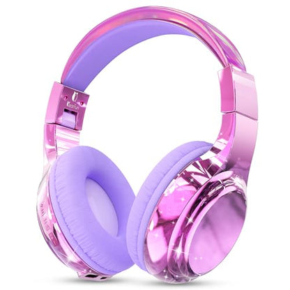 QearFun Kids Bluetooth Headphones, 60H Playtime, 74/85/94dB Volume Limit | For school, tablet, travel, kids wireless headphones feature HD mic, fast charging, foldable design, boys girls, wired mode - color: A-Purple