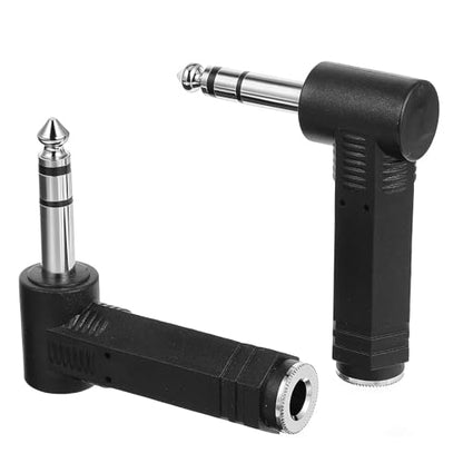 2 Pack 1/4 Male to 1/4 Female Right Angle TRS Audio Adapter, 6.35mm 90 Degree Plug Adapter Male to Female Audio Stereo Headphone Converter Connector Compatible with Tablets Headset Guitar