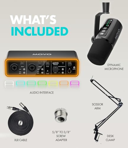Movo Music Audio Interface Bundle - Phantom USB Audio Interface, UM6 XLR/USB-C Dynamic Microphone, and Boom Arm - Professional Studio Setup for Musicians, Singers, and Producer - style: with 1 Microphone and Boom Arm