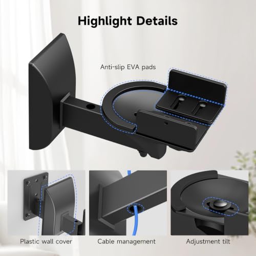suptek Small Dual Side Clamping Bookshelf Speaker Wall Mounting Bracket for Small Surrounding Sound Speakers, Hold up to 55lbs Black SPM201SE - size: XS--black