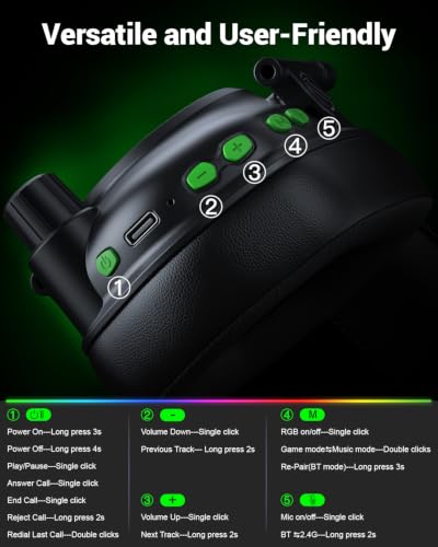 Krysenix Wireless Gaming Headset with Mic for PC, PS5, PS4, Switch, Mac | 2.4 GHz+BT 5.4 Gaming Headphones,Noise-Cancelling Mic，Cool RGB Lighting,1200 mAh Battery,Foldable,50mm Drivers-Deep Green - color: Deep Green