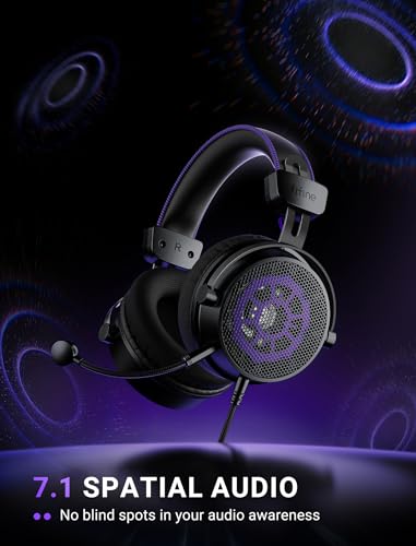 FIFINE H18V Lite Wired Open Back Gaming Headset, for PC, Xbox, PS4/5 | 3.5mm/USB Dual Connectivity, Large 53mm Drivers, Immersive 7.1 Surround, Airy Mesh Earmuffs, Active Noise Canceling Mic - color: Black and purple