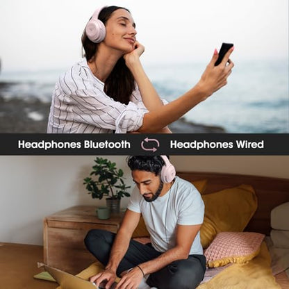 DOQAUS Bluetooth Headphones Over Ear, 70H Playtime,3 EQ Modes, with ENC Mic | 70 Hours Playtime, HiFi Stereo Sound, Deep Bass, Memory Foam Earpads, Headphones Wireless for Phone PC Travel Home Office - color: Pink
