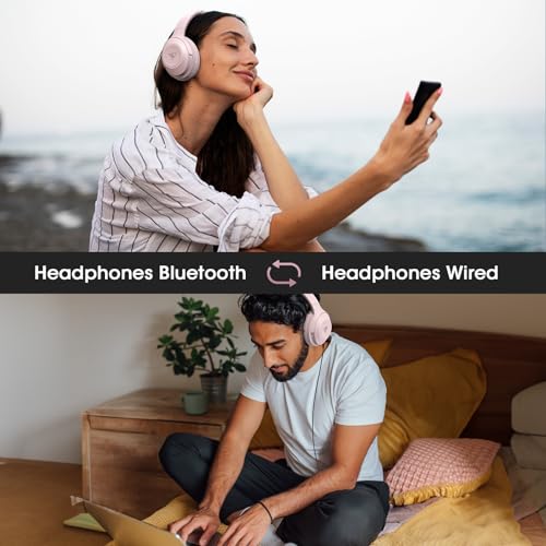 DOQAUS Bluetooth Headphones Over Ear, 70H Playtime,3 EQ Modes, with ENC Mic | 70 Hours Playtime, HiFi Stereo Sound, Deep Bass, Memory Foam Earpads, Headphones Wireless for Phone PC Travel Home Office - color: Pink