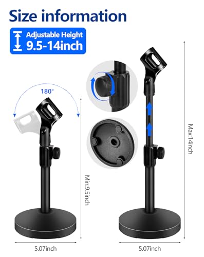 Desktop Microphone Stand with Microphone and Cell Phone Clip | 1.5 lbs Weighted Base, Adjustable Height, with 5/8" to 3/8" Metal Adapter Phone holder for Podcast, Recording, Livestream - size: Upgraded 101S