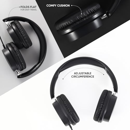 Kids Wired Headphones for School, 5-Pack, Foldable with Mic | Stereo sound, Comfortable over-ear fit, 3.5 mm jack, Ideal for classrooms, iPads, tablets, computers and travel - color: 5 Pack-Black