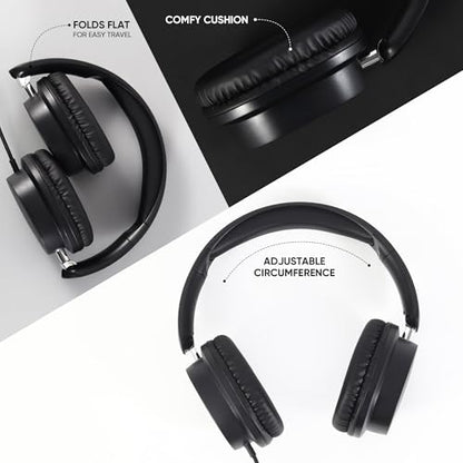 Kids Wired Headphones for School, 5-Pack, Foldable with Mic | Stereo sound, Comfortable over-ear fit, 3.5 mm jack, Ideal for classrooms, iPads, tablets, computers and travel - color: 5 Pack-Black