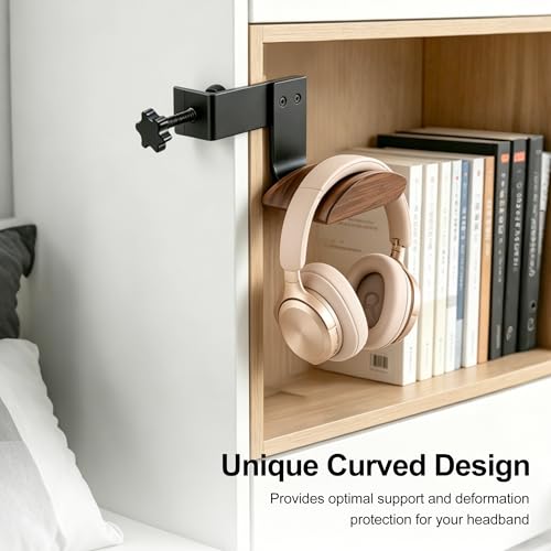 Headphone Holder Walnut Wood & Solid Metal Headset Hanger Stand for Desk Adjustable Design Ideal Headphone Stand for All Headphone Sizes