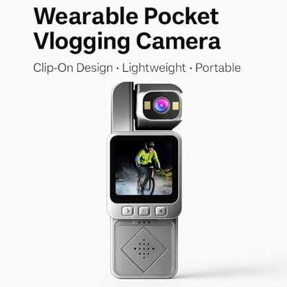 Acuvar Mini Clip-On Body Camera 1080P with 360° Rotating Lens, Wearable Recording Camera with WiFi, LCD Screen & 64GB Card