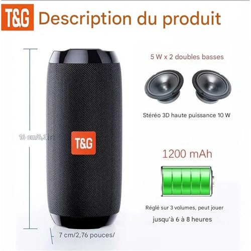 T&G TG Portable Bluetooth Speaker, IPX4 Waterproof Wireless Speaker,Black - color: Black