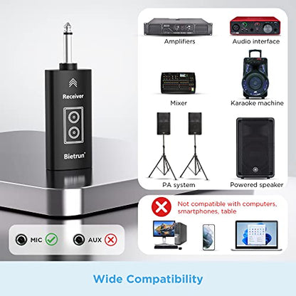 Bietrun UHF Wireless Microphone with 1/4'' Plug Rechargeable Receiver - color: Battery Microphone-WXM31-2