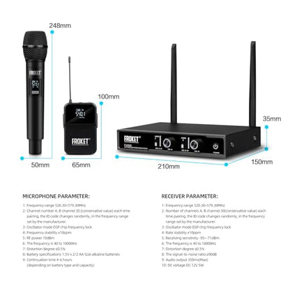 FU-2002 Dual Handheld UHF Wireless Microphone System - 260ft Range, Auto Pairing, LCD Display for Church/Speech/Meeting