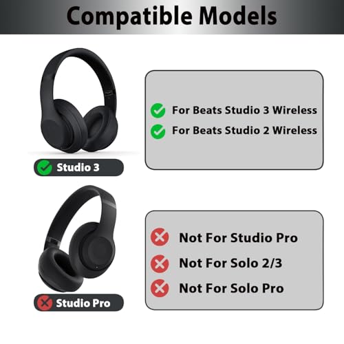 Adhiper Studio 3 Replacement Earpads Ear Cushions Pads Muffs Compatible with Studio 2 Studio 3 B0500 B0501 Wired Wireless Over-Ear Headphones (White) | Soft Protein Leather & Memory Foam Earpad Replacement, Ear Cushions Fit Studio3 & Studio2, Replace Peel