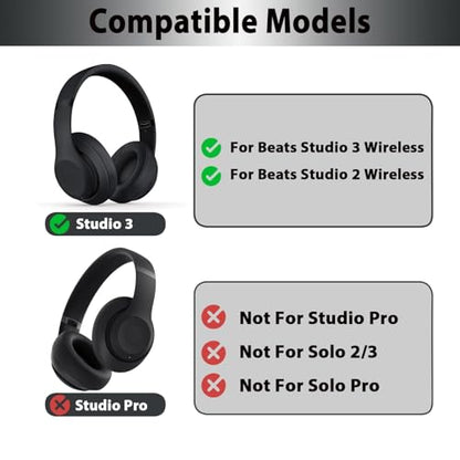 Adhiper Studio 3 Replacement Earpads Ear Cushions Pads Muffs Compatible with Studio 2 Studio 3 B0500 B0501 Wired Wireless Over-Ear Headphones (White) | Soft Protein Leather & Memory Foam Earpad Replacement, Ear Cushions Fit Studio3 & Studio2, Replace Peel