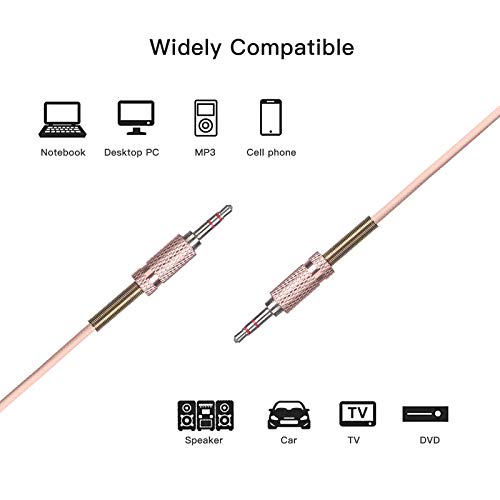 ENUODA 3.5mm Nylon Braided Aux Cable, Audio Auxiliary Input Adapter Male to Male Compatible with Headphones, Smartphones, Home/Car Audio Systems, Speakers,Echo & More,3FT,Pink - color: pink, size: ['3FT']