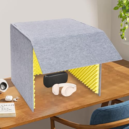 Desktop Soundproof Cover, Isolation Booth, Vocal Sound Absorbing Shield, Portable Vocal Recording Booth, Sound Proof Foam Room, Microphone Isolation Booth Cube, for Office, Home Studio (Yellow)