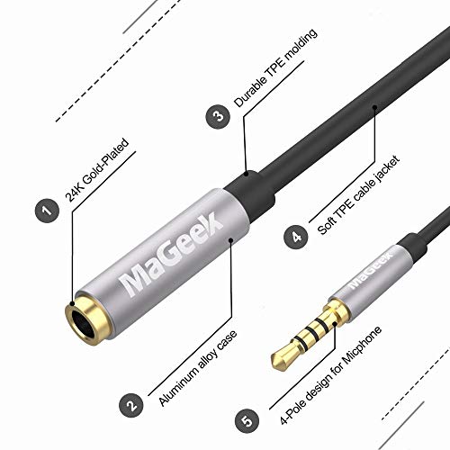 MaGeek 3.5mm Audio Aux Extension Cord 10 ft, Super Long TRRS 4-Pole Headphone Cable Male to Female Auxiliary Extension Adapter Compatible with Beats, iPhone, iPad, Car Audio and More(Black) - size: 1-Pack_10ft