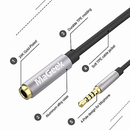 MaGeek 3.5mm Audio Aux Extension Cord 10 ft, Super Long TRRS 4-Pole Headphone Cable Male to Female Auxiliary Extension Adapter Compatible with Beats, iPhone, iPad, Car Audio and More(Black) - size: 1-Pack_10ft