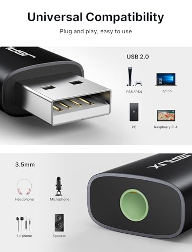 JSAUX 2 Pack USB to 3.5mm Jack Audio Adapter - External Stereo Sound Card for PS4, PS5, Headphones, Mac, Linux, Laptops, Desktops - Black - color: black