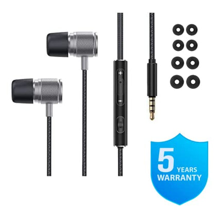LUDOS Ultra Wired Earbuds in-Ear Headphones, 5 Years Warranty, Earphones with Microphone, Noise Isolating Ear Buds, Memory Foam for iPhone, Samsung, School Students, Kids, Women, Small Ears - Grey - color: Grey, style: 3.5 mm