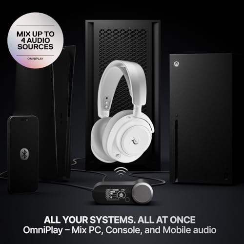 SteelSeries Arctis Nova Pro Omni - Hi-Res Wireless Gaming Headset, 96kHz/24bit, ANC, ClearCast Pro Mic, AI Noise Rejection, Mobile App, Mix 2.4GHz + BT, OmniPlay PC+PlayStation+Xbox - White - color: White