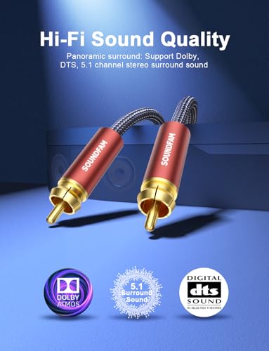Subwoofer Cable RCA to RCA, Dual Shielded (Copper+Aluminum Foil) Digital Coaxial Audio Cable for Home Theater, Stereo, Amp - [ 6.6ft/2M, Red ] - color: COAX Subwoofer Cable, size: 6.6ft/2M