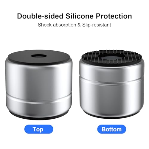 Speaker Isolation Feet 1 Inch Aluminum Turntable Isolation Feet, Anti-Vibration Speaker Isolation Pads for Subwoofer, Audio Equipment, PC Case Feet with Non-Slip Rubber Rings - Silver, 30*25mm, 4 Pack
