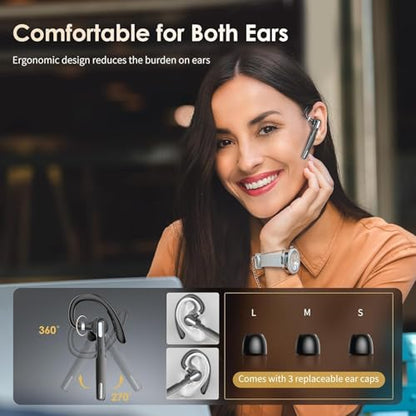 SneKa Bluetooth Earpiece Wireless Headset for iOS Android Cell Phone, Gray