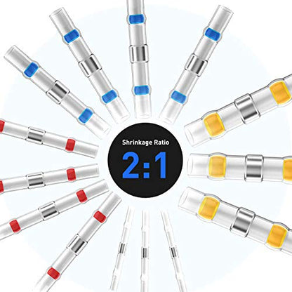 Nilight - 50025R 50pcs Solder Seal Wire Connector, Solder Seal Heat Shrink Butt Connectors,Electrical Waterproof Insulated Marine Automotive Copper(23Red 12Blue 10White 5Yellow),2 Years Warranty - color: Yellow, Blue, Red, White.