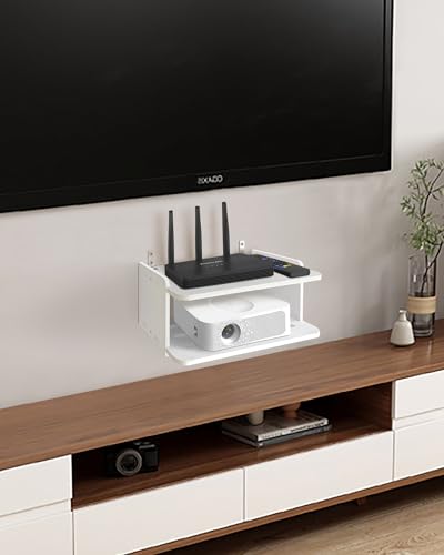 Projector Shelf for Wall Mount, Floating Projector Stand, Wall Mount Router Projecor Shelf for Xbox Series S/X, PS5, PS4, White Projector Holder, Floating Shelves Under TV Game
