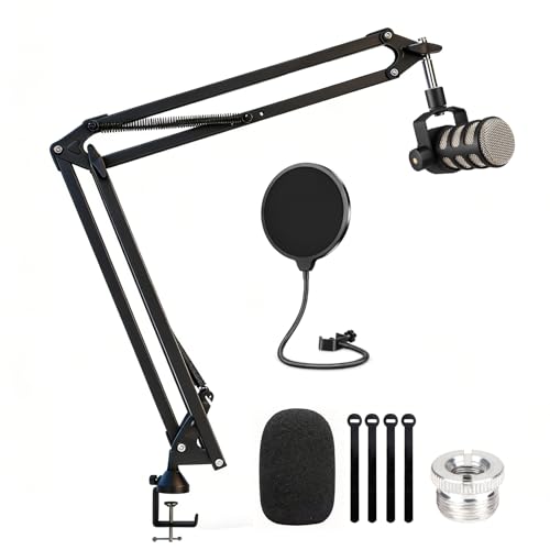 Rode Podmic용 튼튼한 마이크 붐 암, 전문 마이크 스탠드, Shure SM7B, Blue Yeti, HyperX QuadCast, Fifine AM8, 팝 필터 및 맞춤형 폼 커버 키트용 1cm(3/8인치)에서 1.6cm(5/8인치) 어댑터 포함 - color: 붐 암