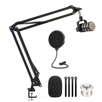 Rode Podmic용 튼튼한 마이크 붐 암, 전문 마이크 스탠드, Shure SM7B, Blue Yeti, HyperX QuadCast, Fifine AM8, 팝 필터 및 맞춤형 폼 커버 키트용 1cm(3/8인치)에서 1.6cm(5/8인치) 어댑터 포함 - color: 붐 암