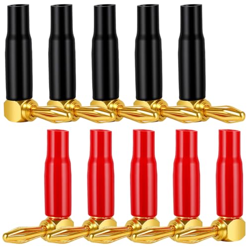 10Pcs 4mm Banana Plugs 90 Degree Right Angle Speaker Connectors 24K Gold Plated Durable Audio Cable Terminals Speaker Connectors for Home Theater and Professional Use - size: 10pcs L