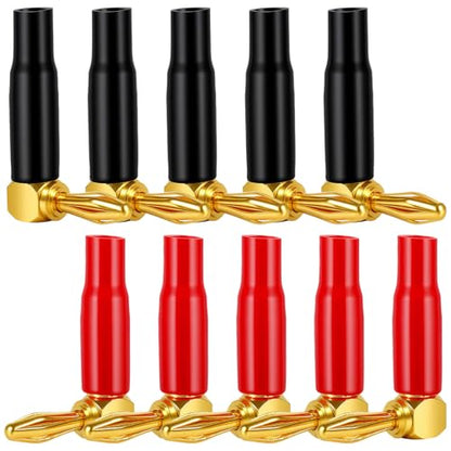 10Pcs 4mm Banana Plugs 90 Degree Right Angle Speaker Connectors 24K Gold Plated Durable Audio Cable Terminals Speaker Connectors for Home Theater and Professional Use - size: 10pcs L