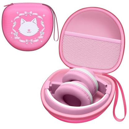Kids Headphones Case for Tonies/iClever Etc Headphone,Cat Red,Case Only | for iClever BTH12 HS19 BTH20 BTH22 BTH26/Candy Bila/Acer/JBL Junior 320/MIDOLA/JoySpark/ADOOPE Etc Girls Boy Kid Headphone - color: Cat Red
