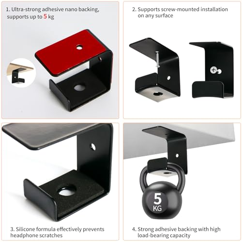 Microphone Holder & Headphone Hanger for Desk, Podium Gooseneck Mic Stand and Aluminum Headset Mount with Adapter Clamp