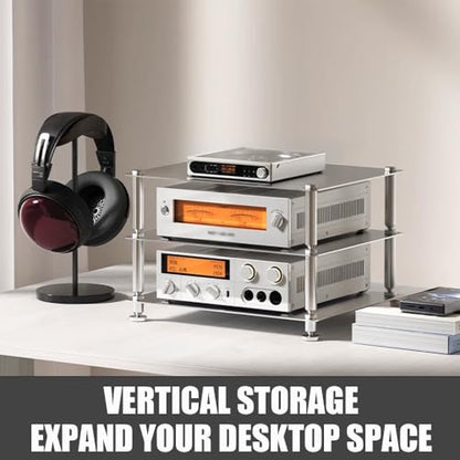 Aluminum Audio Rack Stand 3 Tier Desktop HiFi Shelf for Amplifier, Ventilated Modular Storage Rack, Small Audio-Video Media Cabinet(Silver) - color: Silver