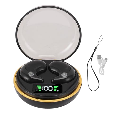 Yunseity Mini Bluetooth Earbuds, in Ear Stereo Earphones with Digital Display Charging Case, Mini for Sleep Work Music (Black) - color: Black