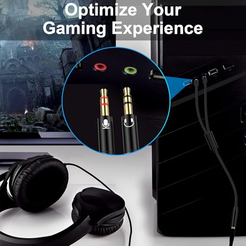 PC Headset Splitter Cable 3.5mm Mic AUX Audio Computer Headphone Microphone Splitter Compatible with Astro A10 A40, Turtle Beach, HyperX Cloud SteelSeries, Sennheiser, Razer Gaming Smartphone Headsets