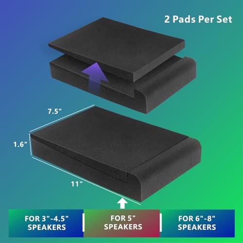 JBER 2 Pack Acoustic Isolation Pads, Studio Monitor Speaker Isolation Pads | Suitable for 5 Inch Speakers, High Density, for Sound Improvement, Prevent Vibrations, Superior Isolation, 11" × 7.5" × 1.6" - size: MEDIUM for 5" MONITOR