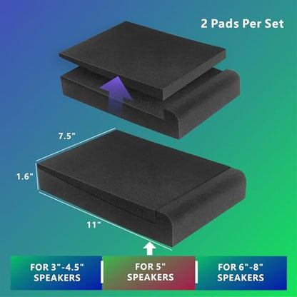JBER 2 Pack Acoustic Isolation Pads, Studio Monitor Speaker Isolation Pads | Suitable for 5 Inch Speakers, High Density, for Sound Improvement, Prevent Vibrations, Superior Isolation, 11" × 7.5" × 1.6" - size: MEDIUM for 5" MONITOR