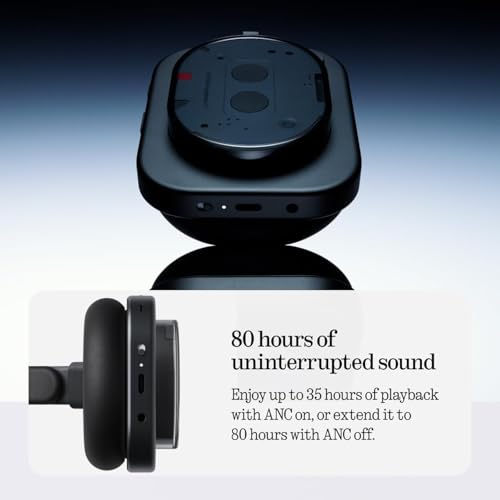 Nothing Headphone (1) Hybrid Active Noise Cancelling Headphones, Wireless Over-Ear Headphones with 6 Mics, 80Hrs Playtime, Hi-Res Audio, KEF-Tuned, Spatial Sound, Comfort Fit & Fast Charging Black - color: Black