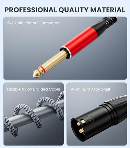 Dual XLR Male to Dual 1/4 inch TS Mono Microphone Cable, 3.3FT | Gold-Plated 2 XLR Male to 2 x 1/4 inch TS Mono Y Splitter, Nylon Braided Audio Patch Cable for Speaker Mixer Amplifier - size: 3.3FT
